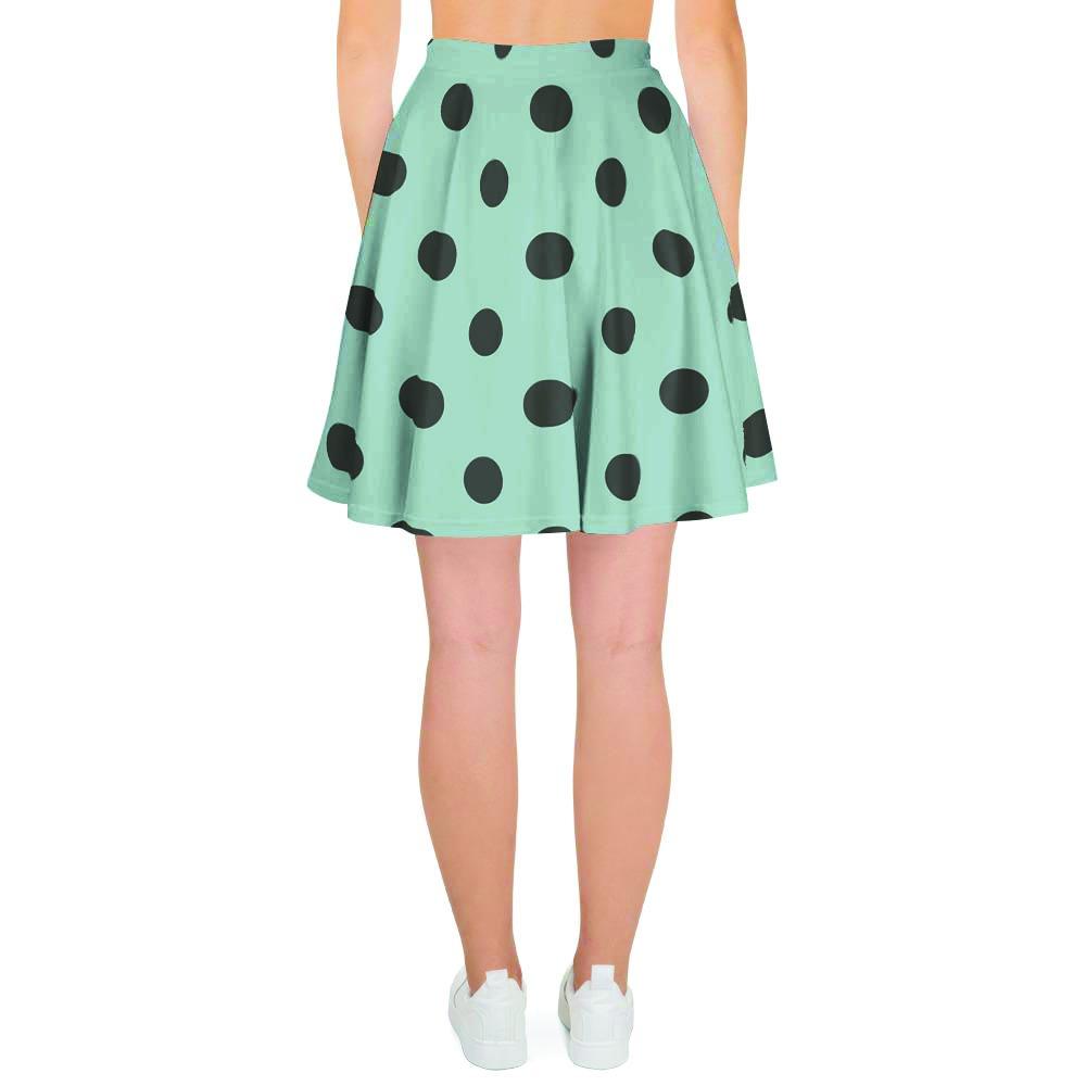 Aqua And Black Polka Dot Women's Skirt-grizzshop