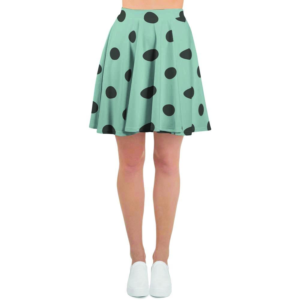 Aqua And Black Polka Dot Women's Skirt-grizzshop