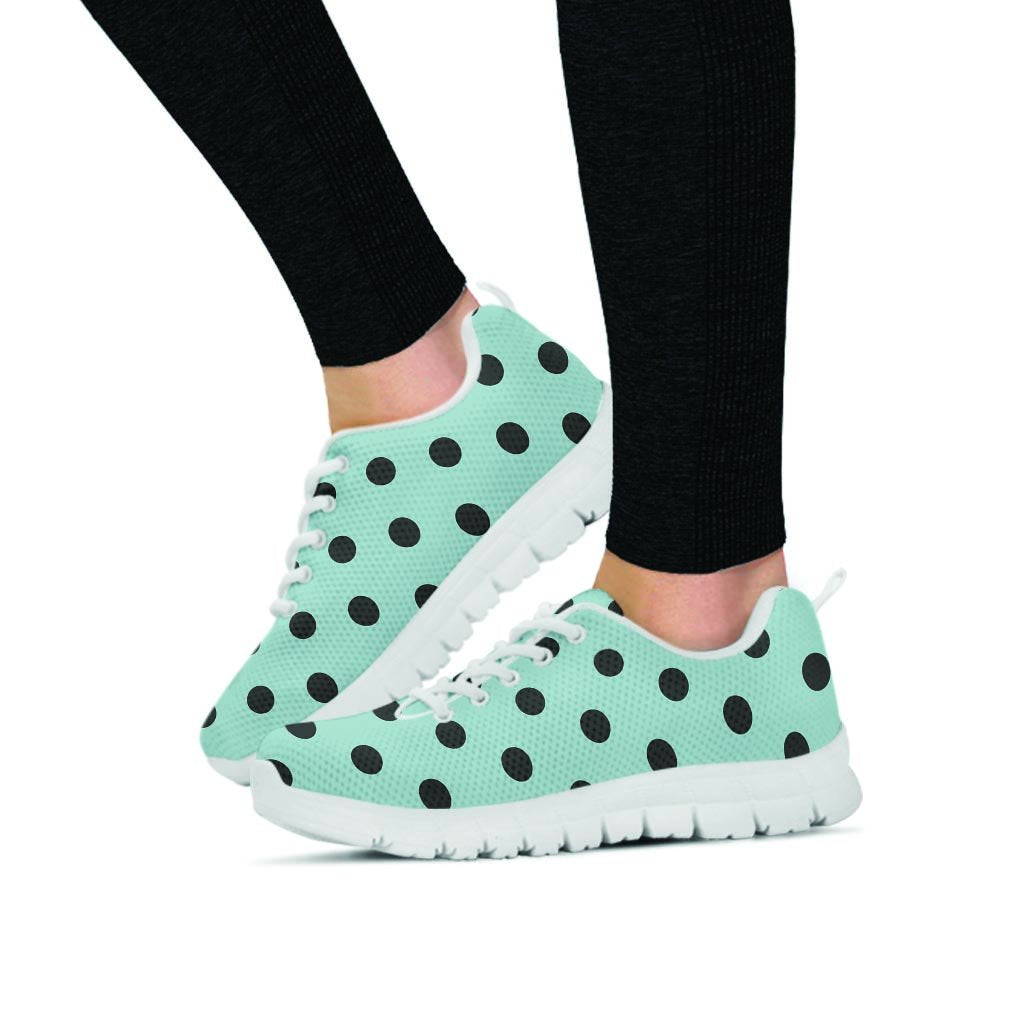 Aqua And Black Polka Dot Women's Sneakers-grizzshop