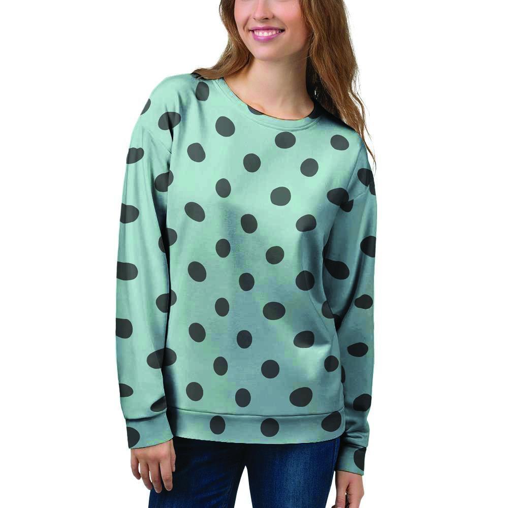 Aqua And Black Polka Dot Women's Sweatshirt-grizzshop