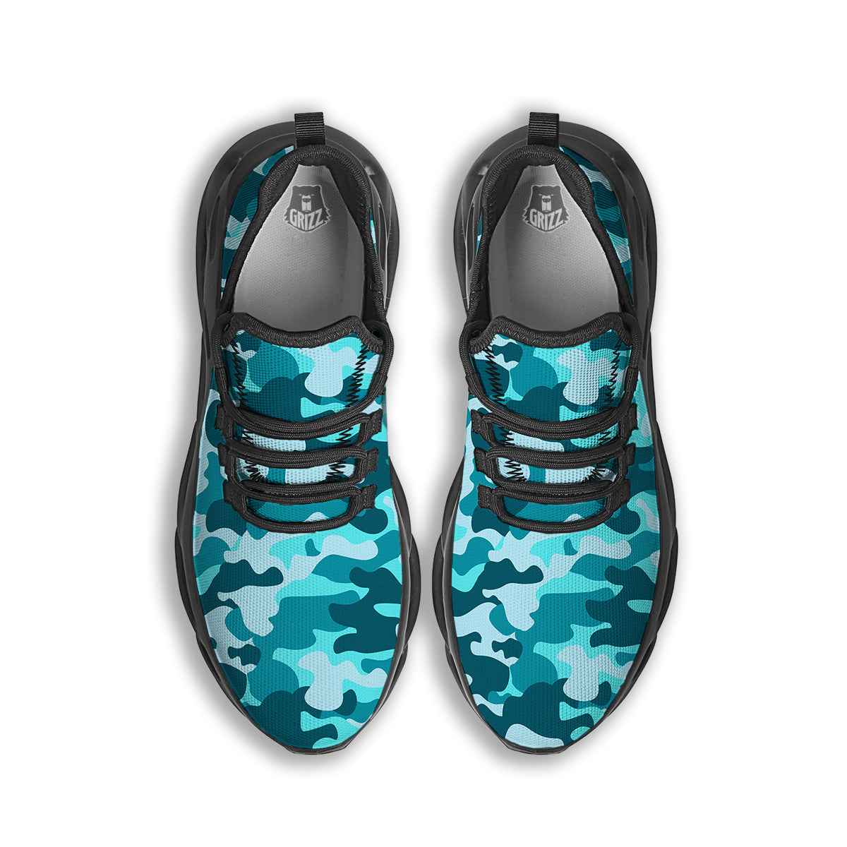 Aqua Camo And Camouflage Print Black Running Shoes-grizzshop