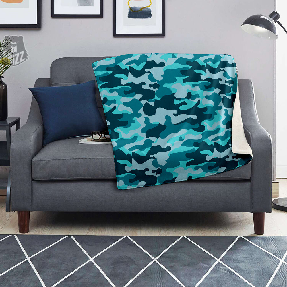 Aqua Camo And Camouflage Print Blanket-grizzshop