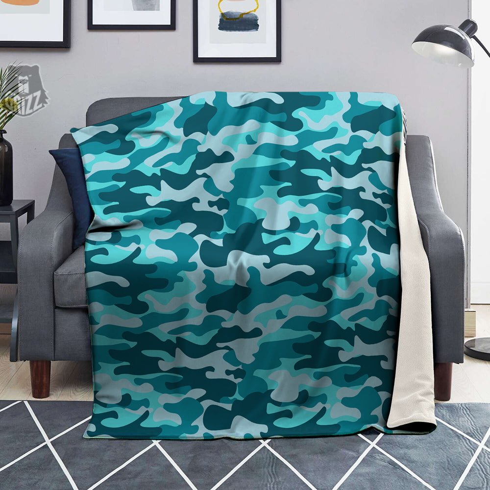 Aqua Camo And Camouflage Print Blanket-grizzshop