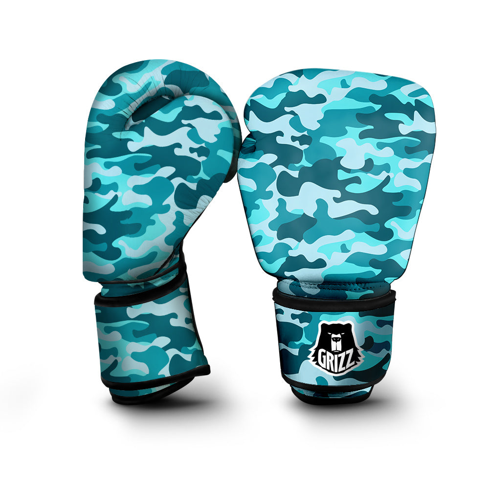 Aqua Camo And Camouflage Print Boxing Gloves-grizzshop
