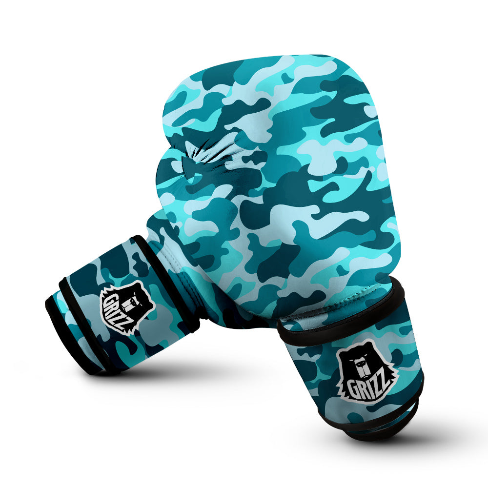 Aqua Camo And Camouflage Print Boxing Gloves-grizzshop