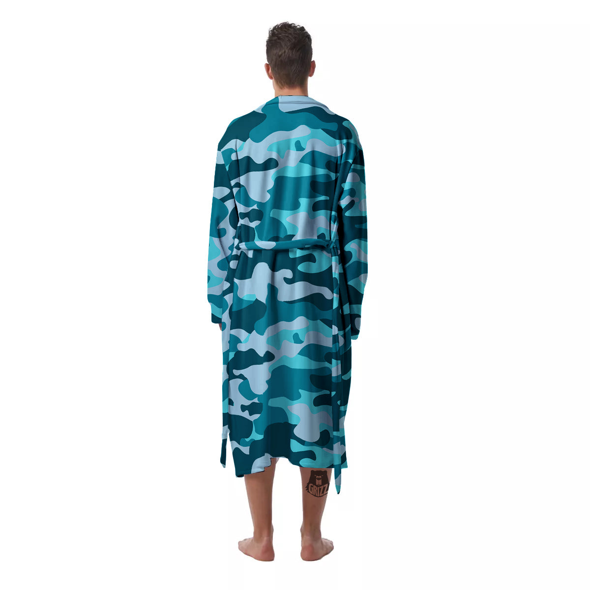 Aqua Camo And Camouflage Print Men's Robe-grizzshop
