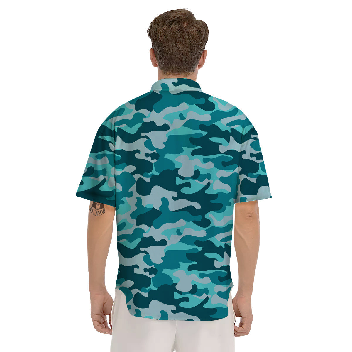 Aqua Camo And Camouflage Print Men's Short Sleeve Shirts-grizzshop