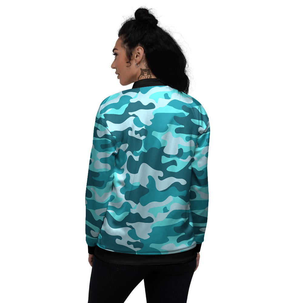 Aqua Camo And Camouflage Print Women's Bomber Jacket-grizzshop