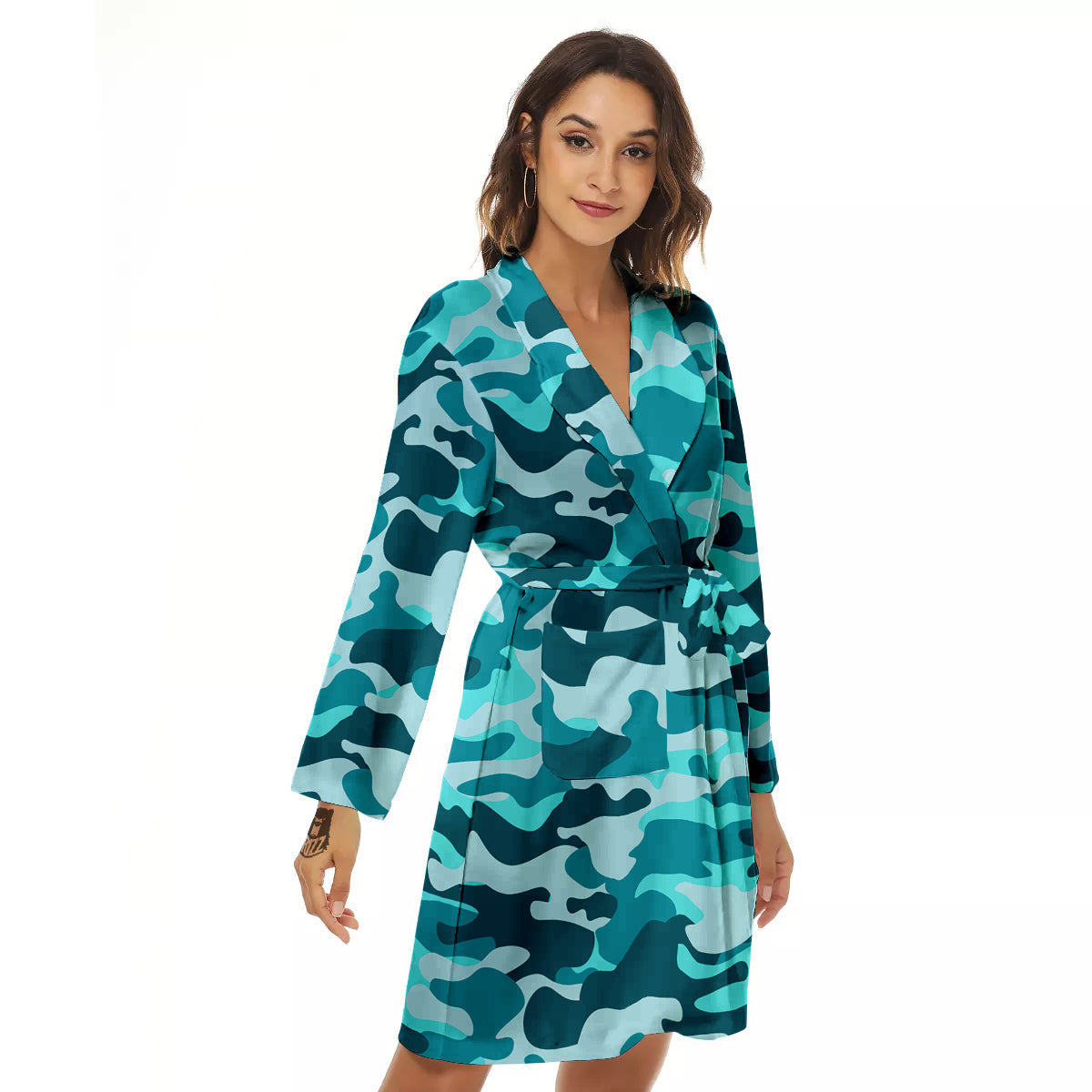 Aqua Camo And Camouflage Print Women's Robe-grizzshop