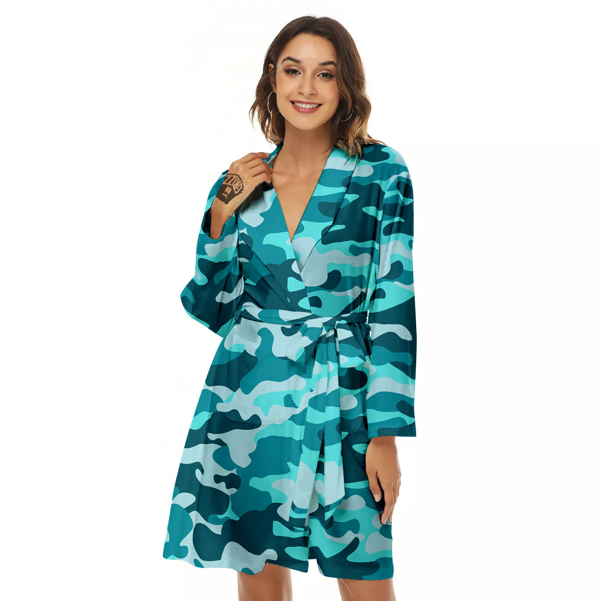 Aqua Camo And Camouflage Print Women's Robe-grizzshop