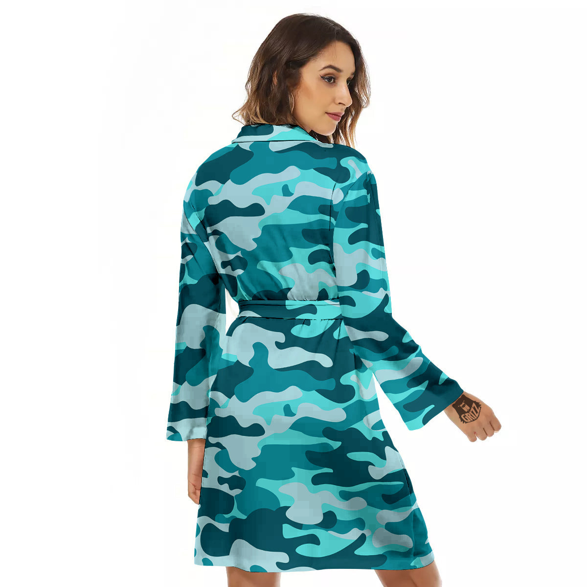Aqua Camo And Camouflage Print Women's Robe-grizzshop