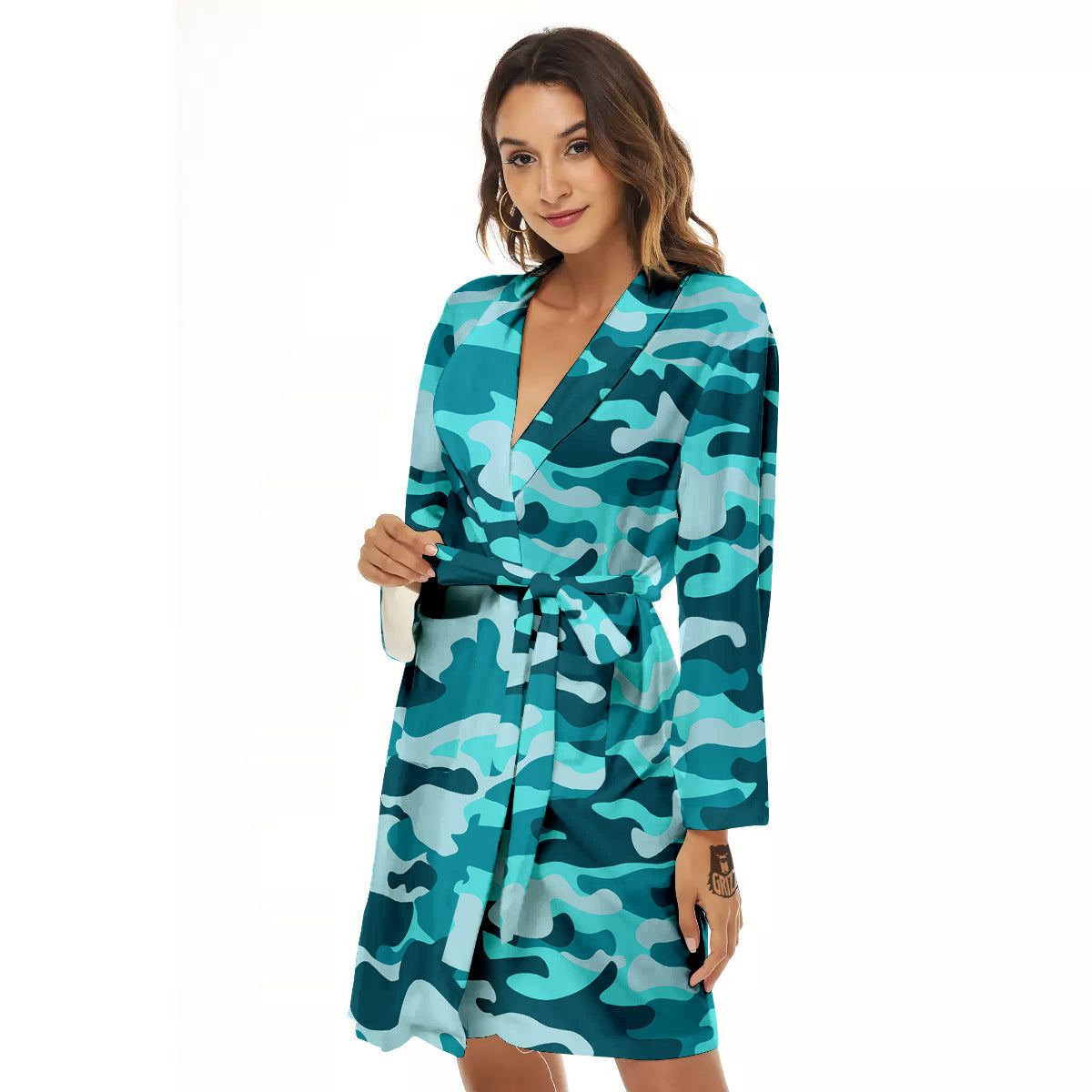 Aqua Camo And Camouflage Print Women's Robe-grizzshop