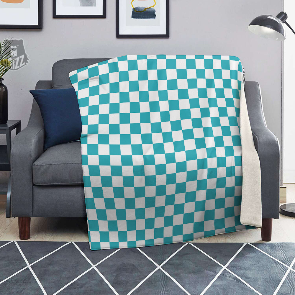 Aqua Checkered Flag Print Blanket-grizzshop