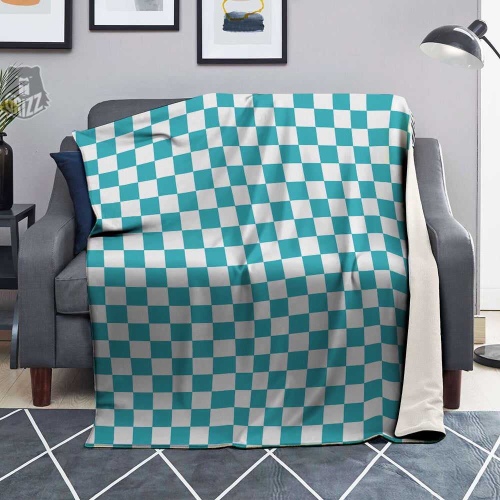 Aqua Checkered Flag Print Blanket-grizzshop