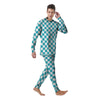 Aqua Checkered Flag Print Men's Pajamas-grizzshop