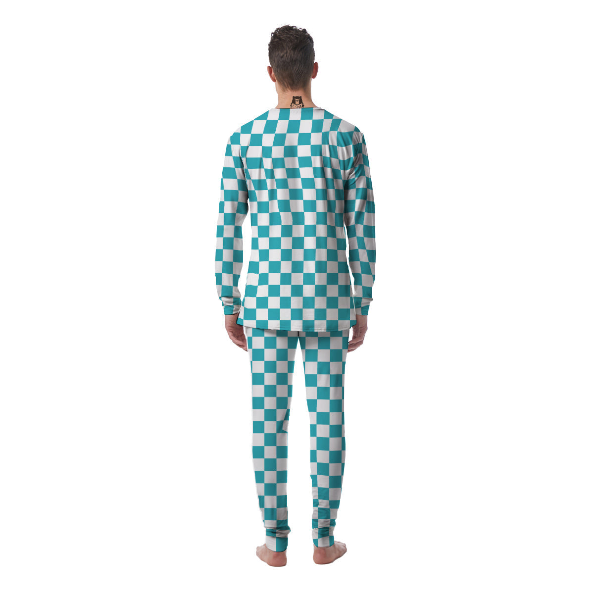 Aqua Checkered Flag Print Men's Pajamas-grizzshop