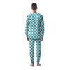 Aqua Checkered Flag Print Men's Pajamas-grizzshop