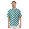 Aqua Checkered Flag Print Men's Short Sleeve Shirts-grizzshop