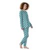 Aqua Checkered Flag Print Women's Pajamas-grizzshop