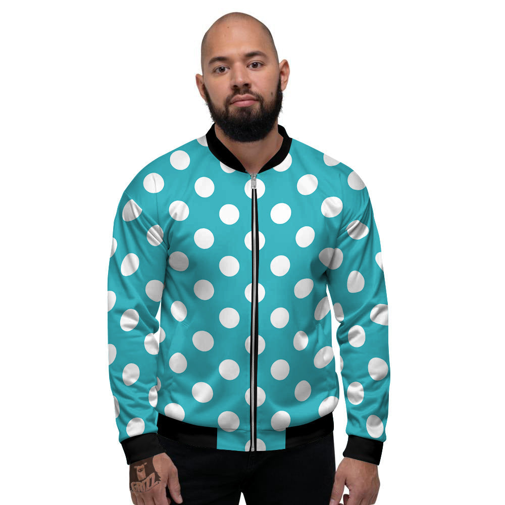 Aqua Color Polka Dot Print Pattern Men s Bomber Jacket Grizzshopping