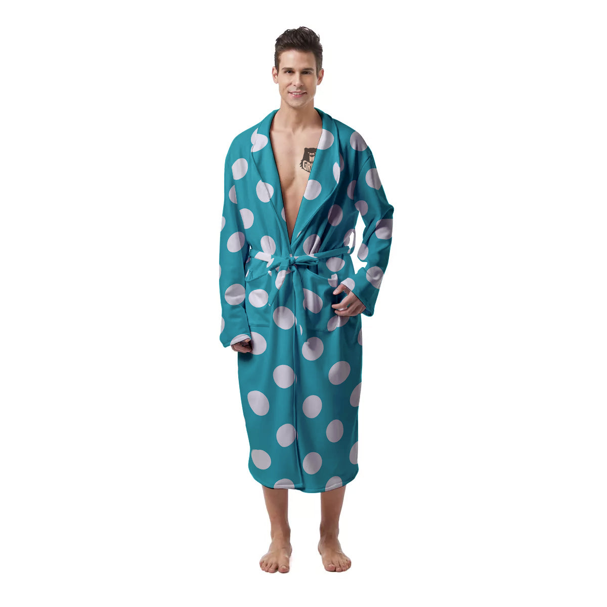 Aqua Color Polka Dot Print Pattern Men's Robe-grizzshop