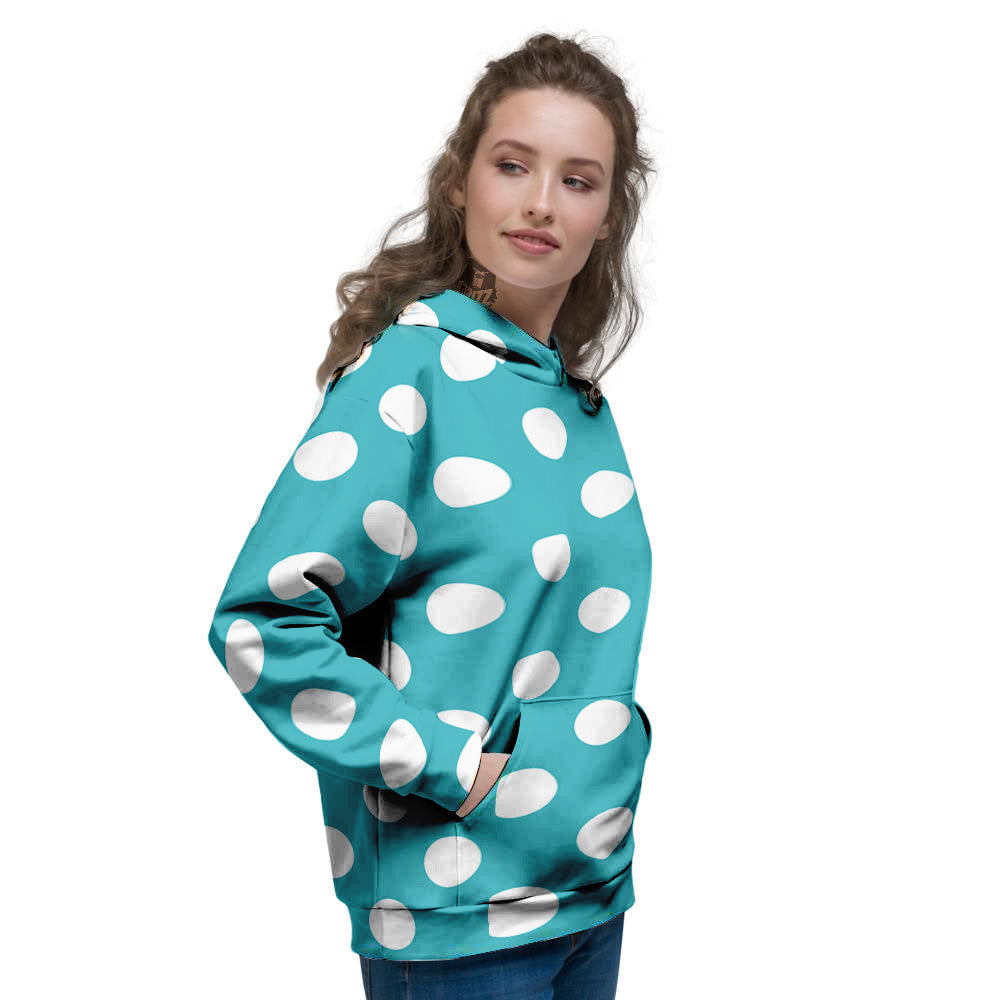 Aqua Color Polka Dot Print Pattern Women's Hoodie-grizzshop