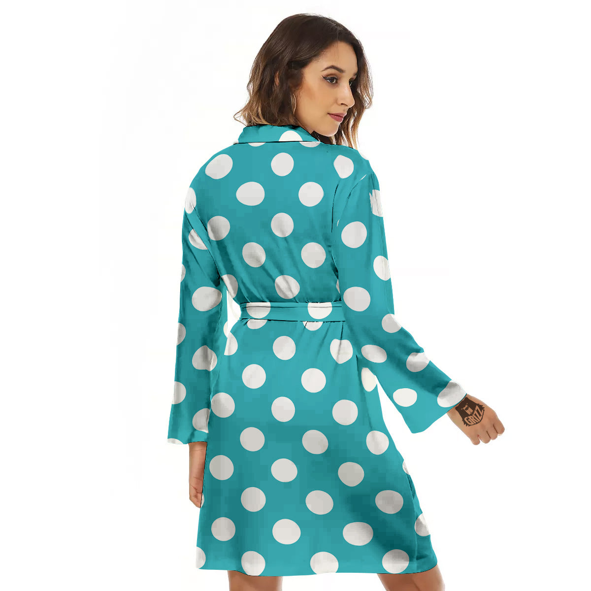 Aqua Color Polka Dot Print Pattern Women's Robe-grizzshop
