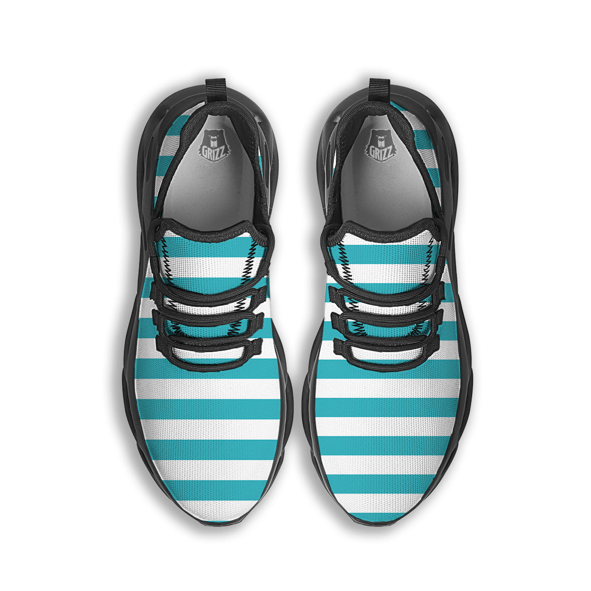 Aqua Color Striped Print Black Running Shoes-grizzshop