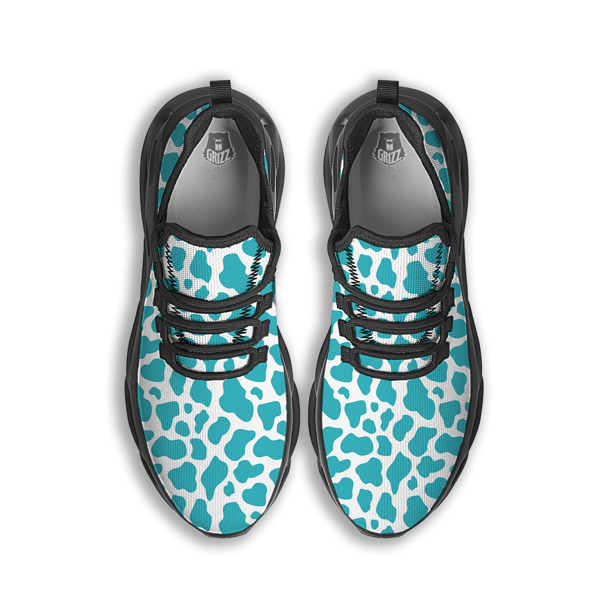 Aqua Cow Print Pattern Black Running Shoes-grizzshop