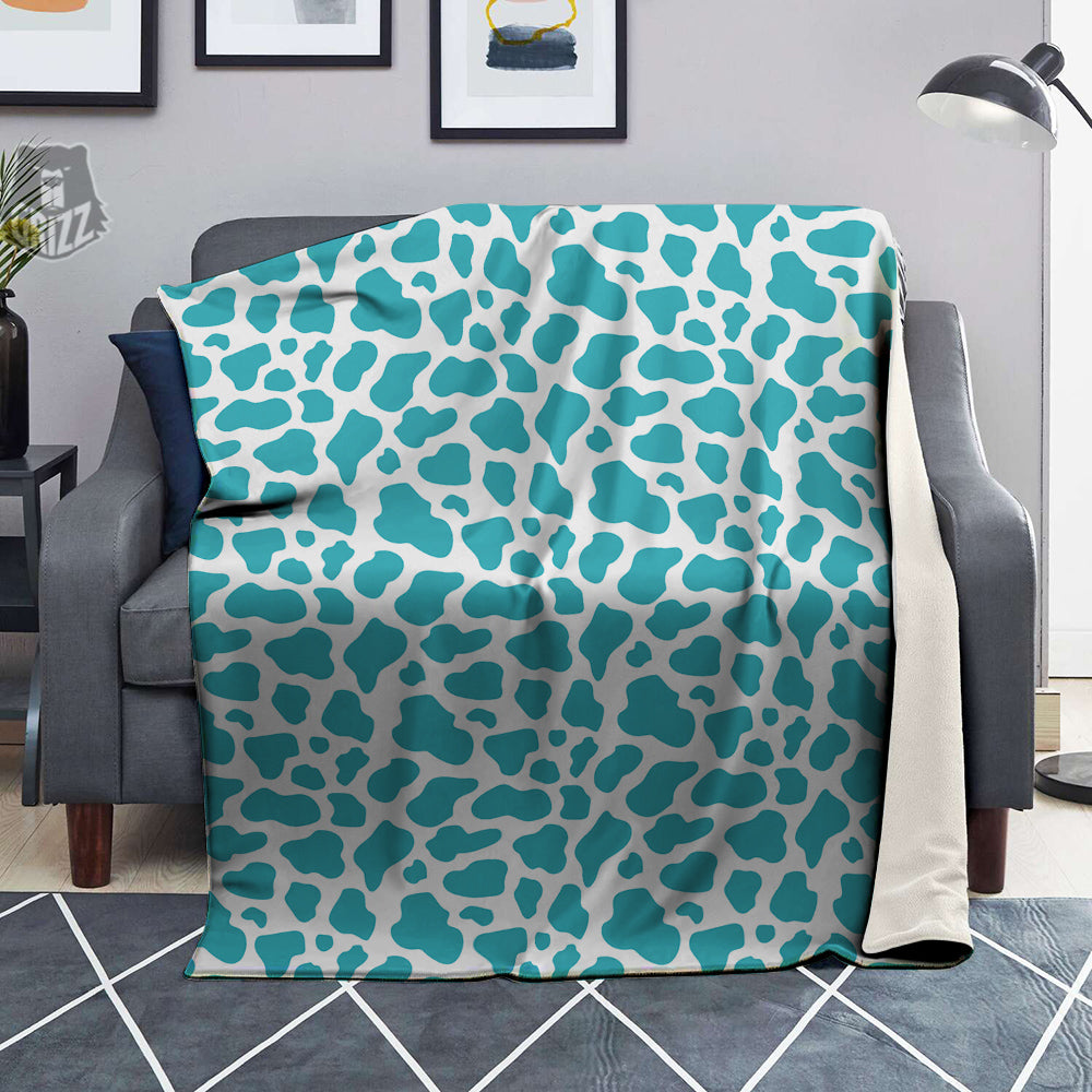 Aqua Cow Print Pattern Blanket-grizzshop