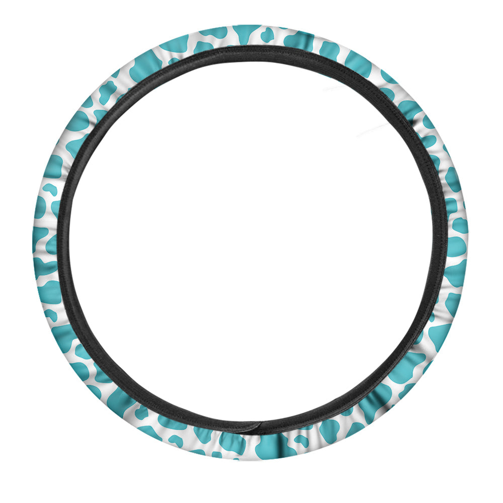 Aqua Cow Print Pattern Car Steering Wheel Cover-grizzshop