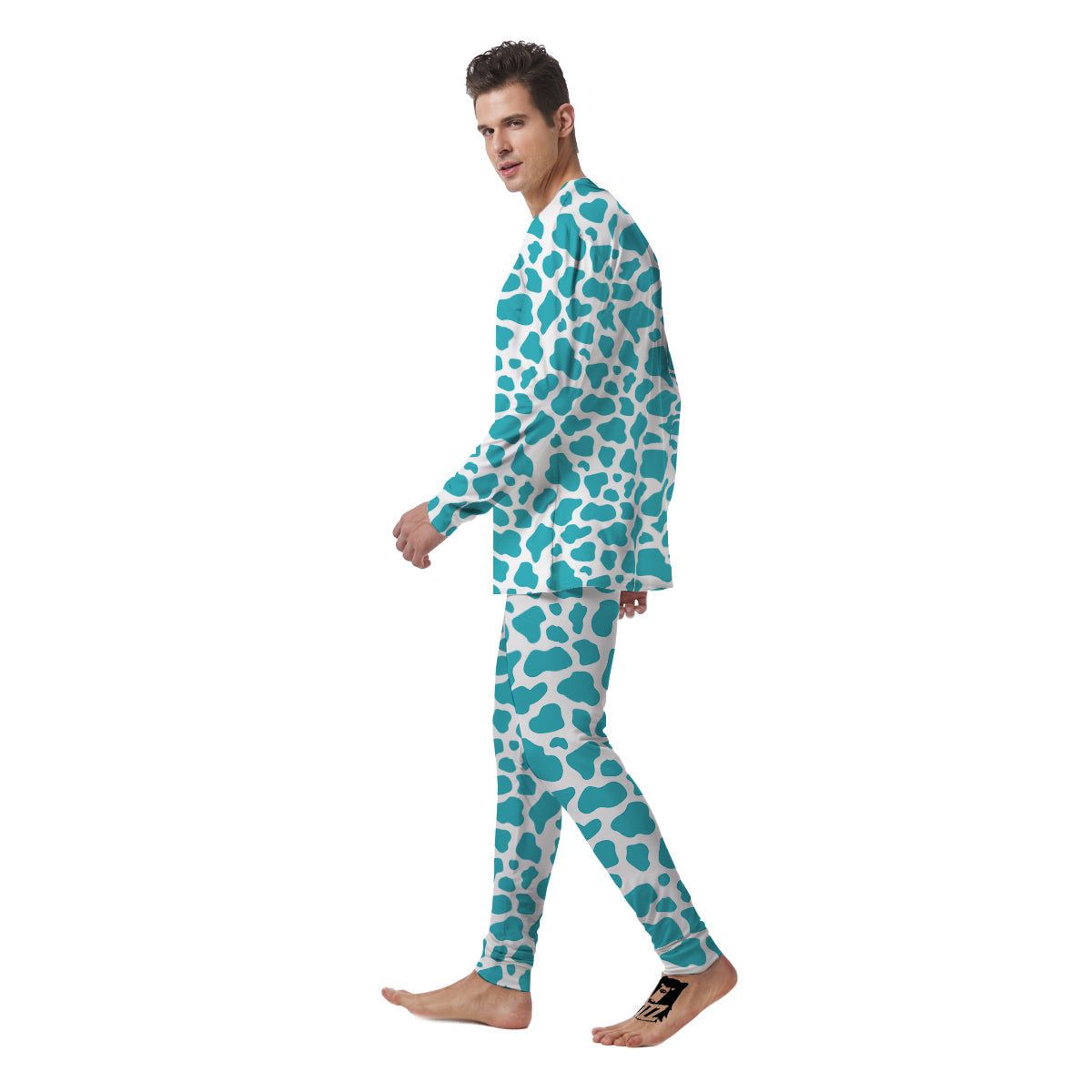 Aqua Cow Print Pattern Men's Pajamas-grizzshop