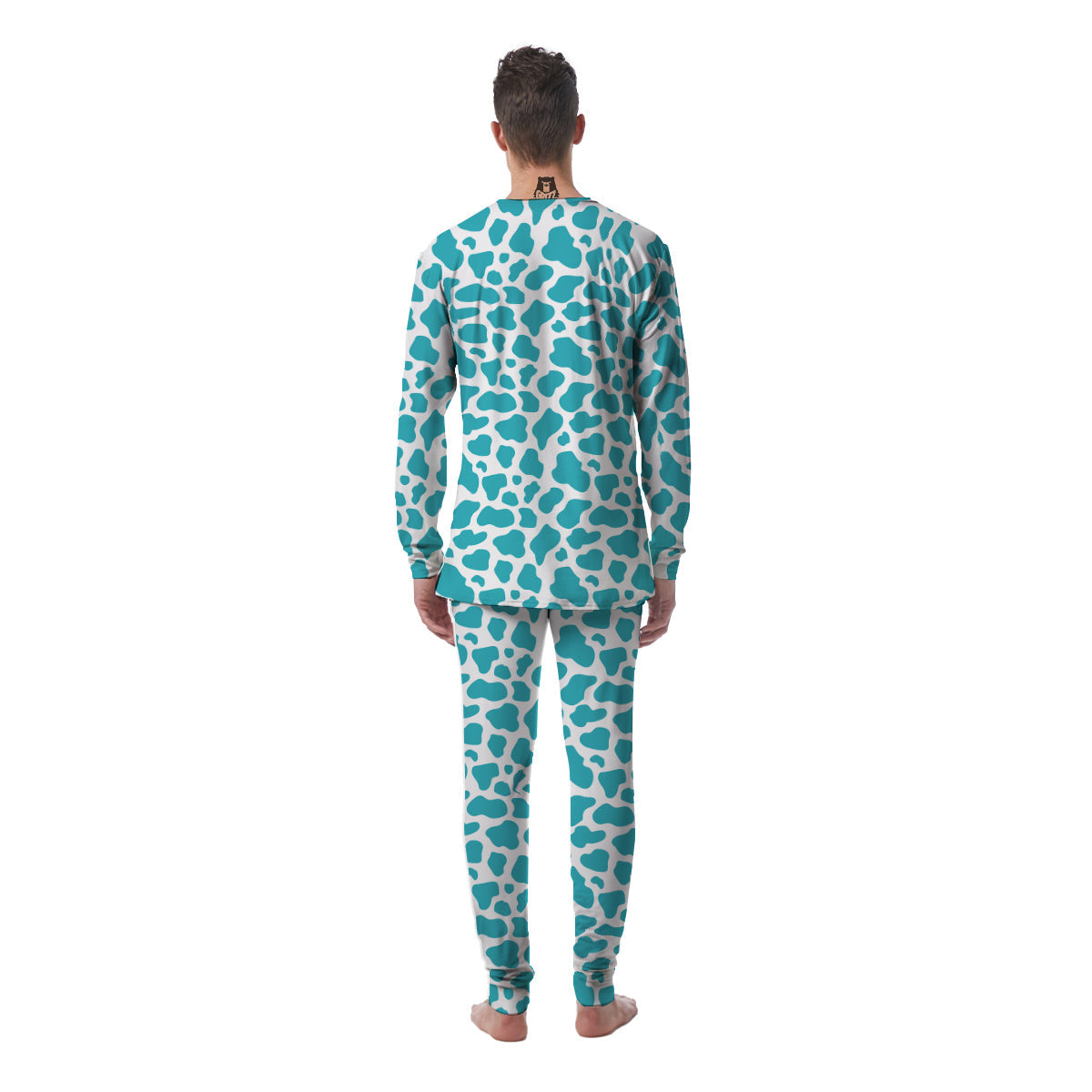 Aqua Cow Print Pattern Men's Pajamas-grizzshop