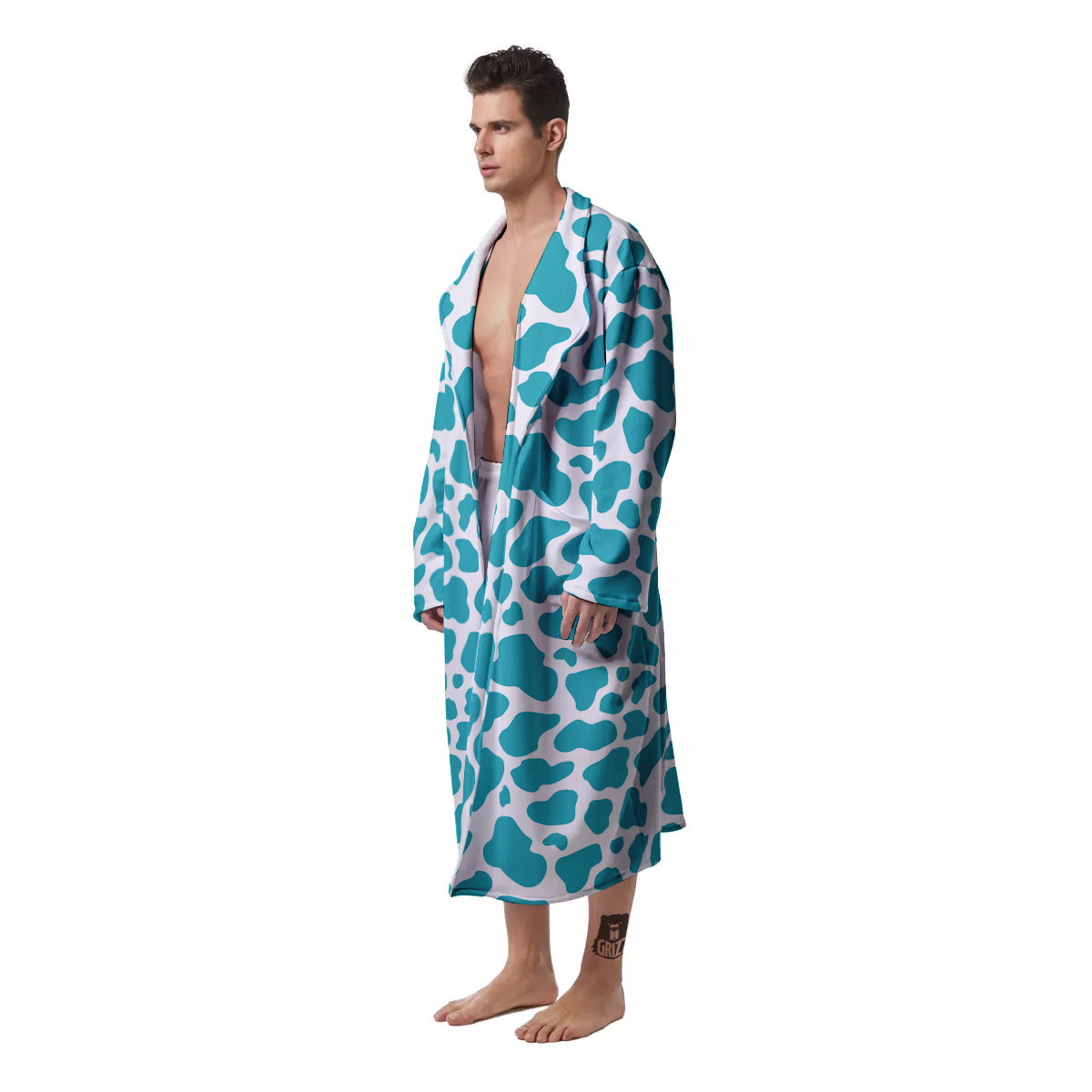 Aqua Cow Print Pattern Men's Robe-grizzshop