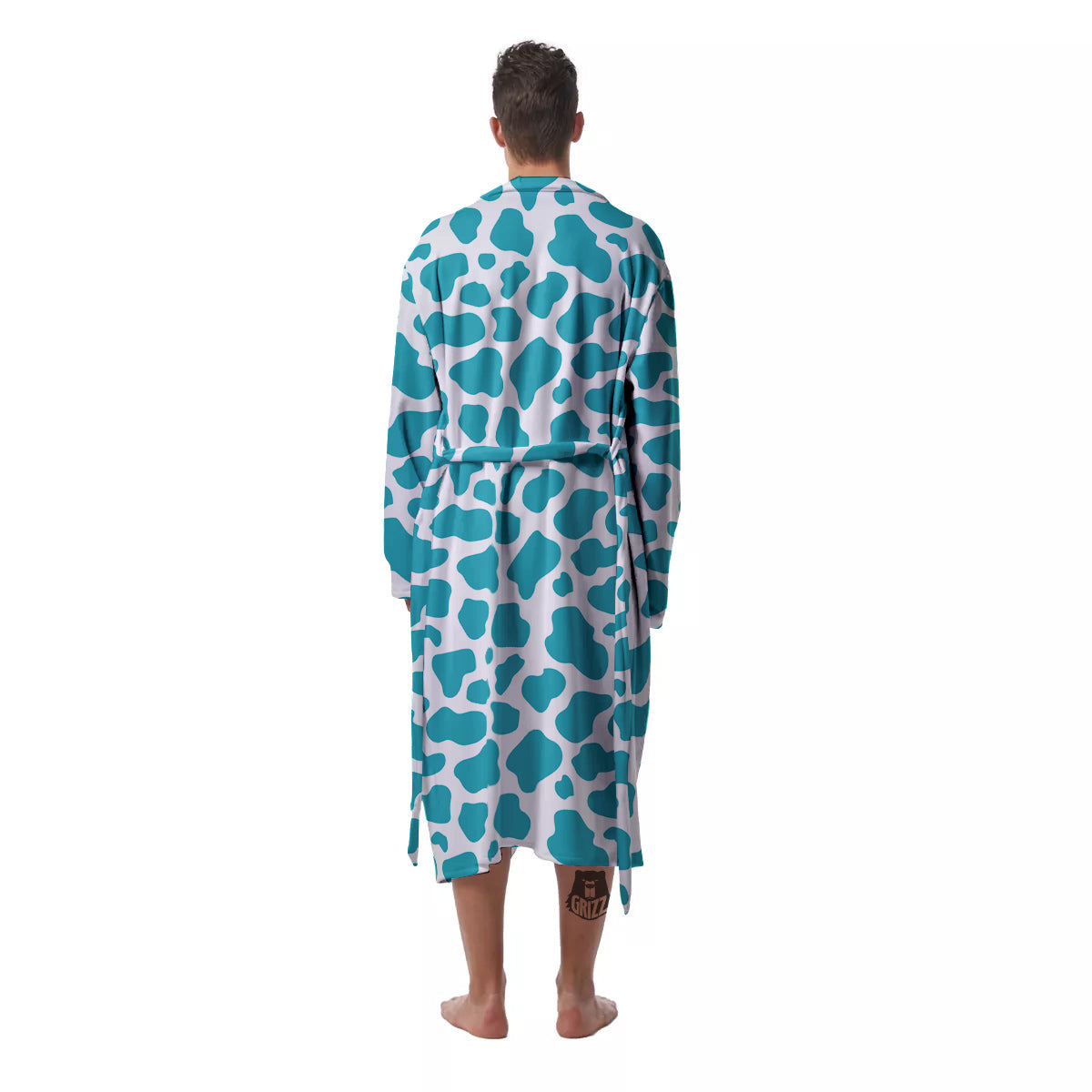 Aqua Cow Print Pattern Men's Robe-grizzshop