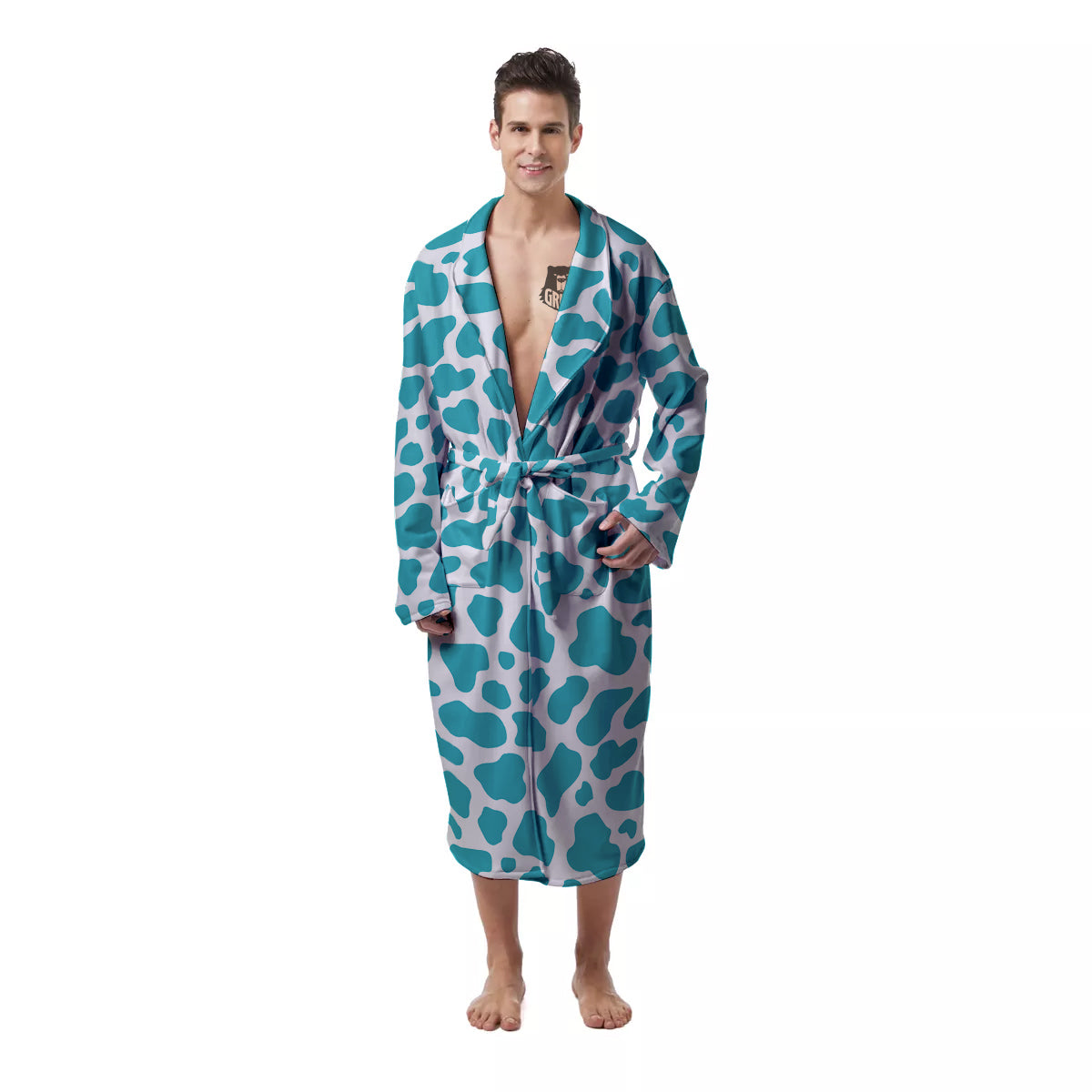 Aqua Cow Print Pattern Men's Robe-grizzshop