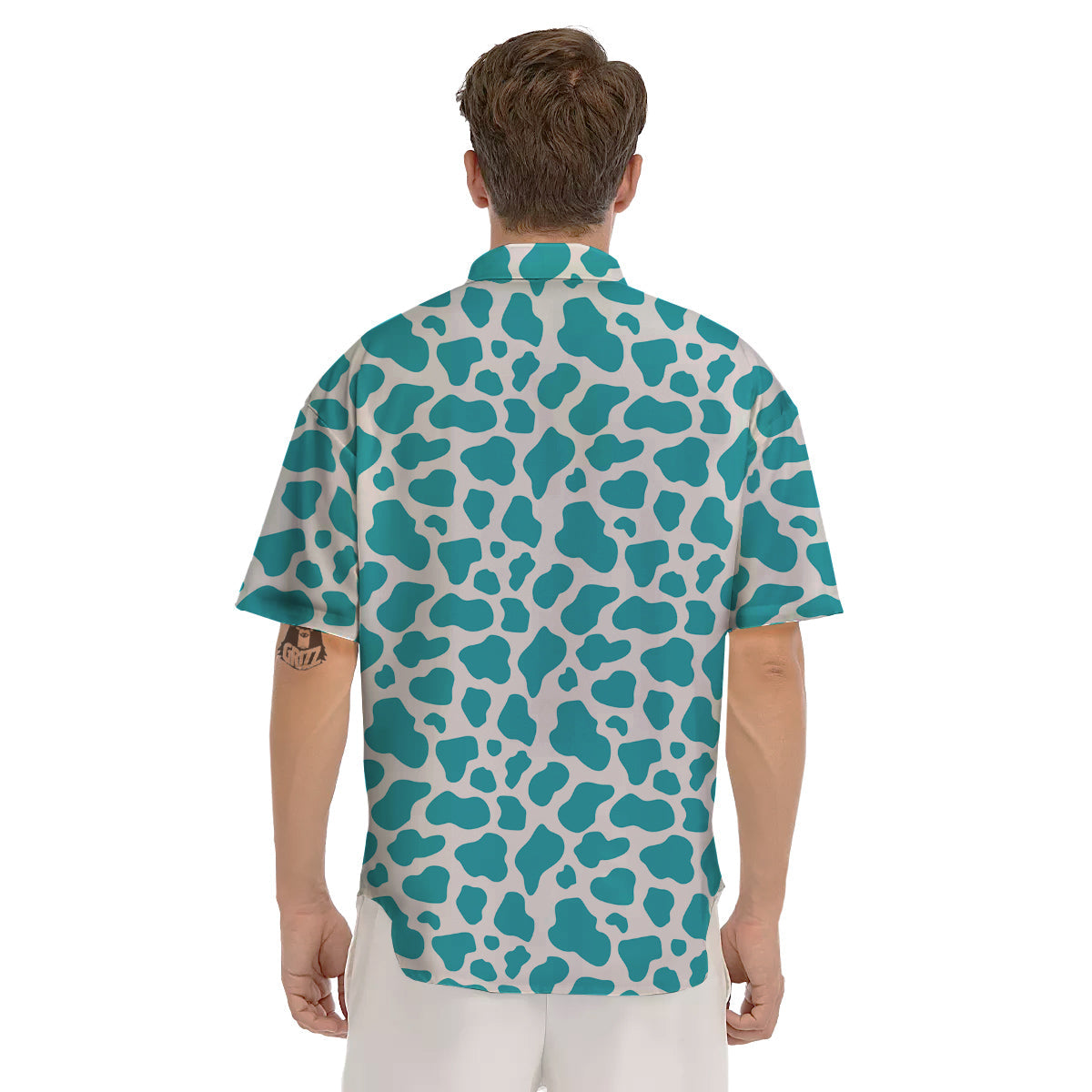 Aqua Cow Print Pattern Men's Short Sleeve Shirts-grizzshop