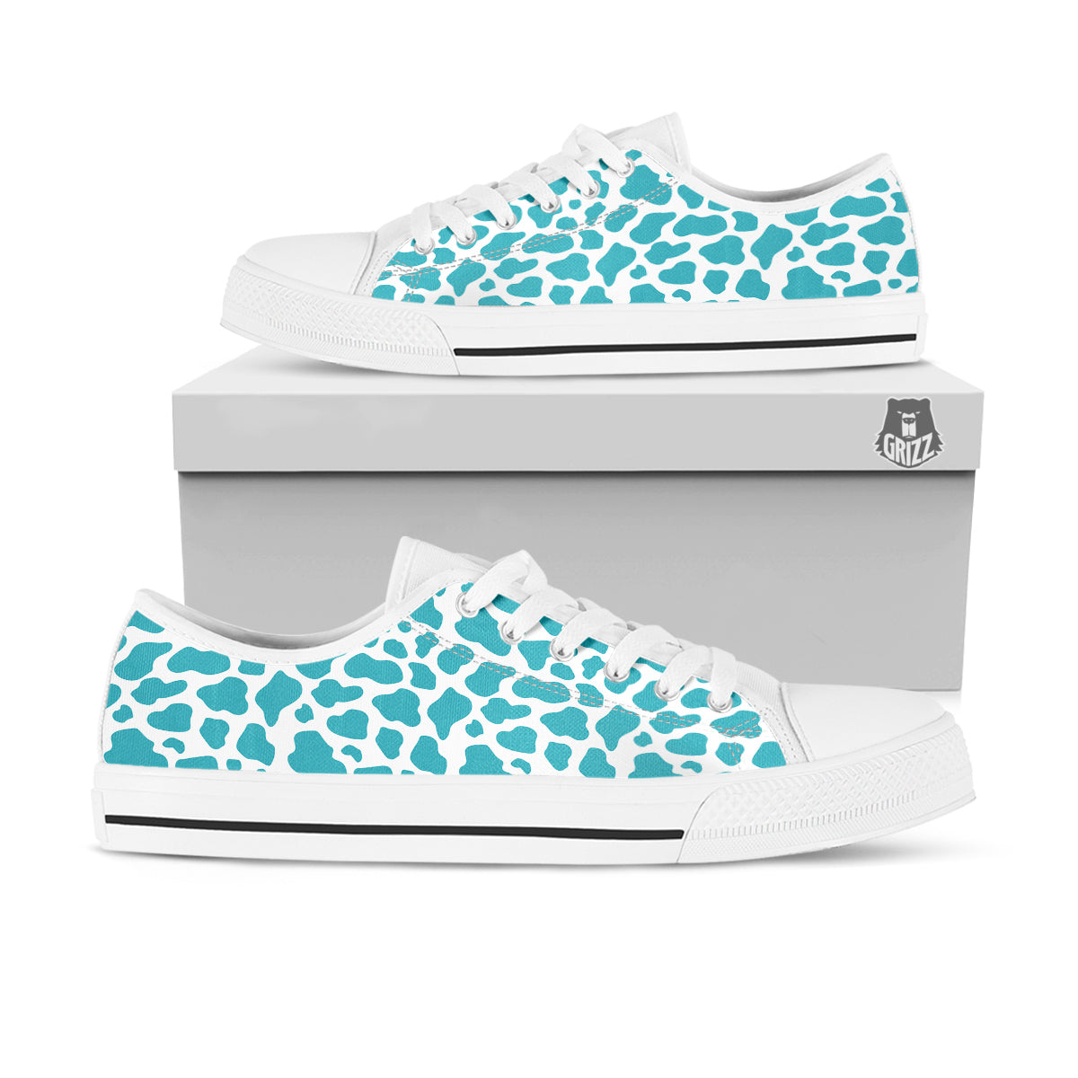 Aqua Cow Print Pattern White Low Top Shoes-grizzshop