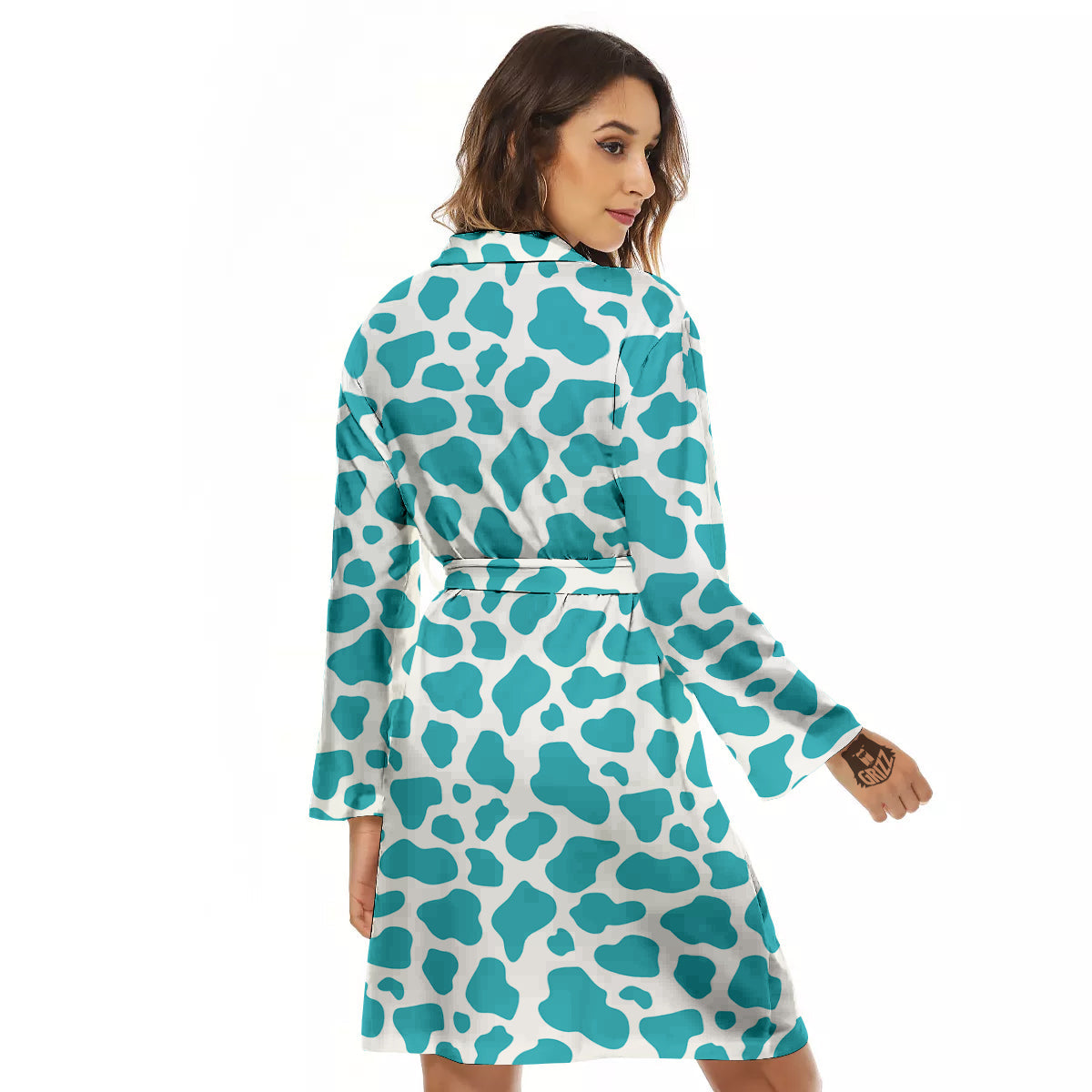 Aqua Cow Print Pattern Women's Robe-grizzshop