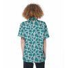 Aqua Cow Print Pattern Women's Short Sleeve Shirts-grizzshop