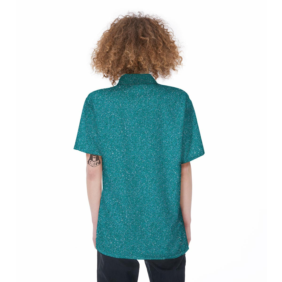 Aqua Glitter Texture Print Women's Short Sleeve Shirts-grizzshop