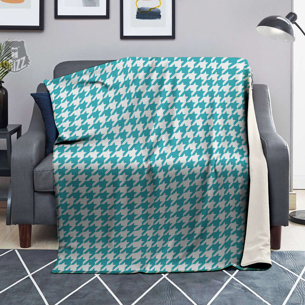 Aqua Houndstooth Print Blanket-grizzshop