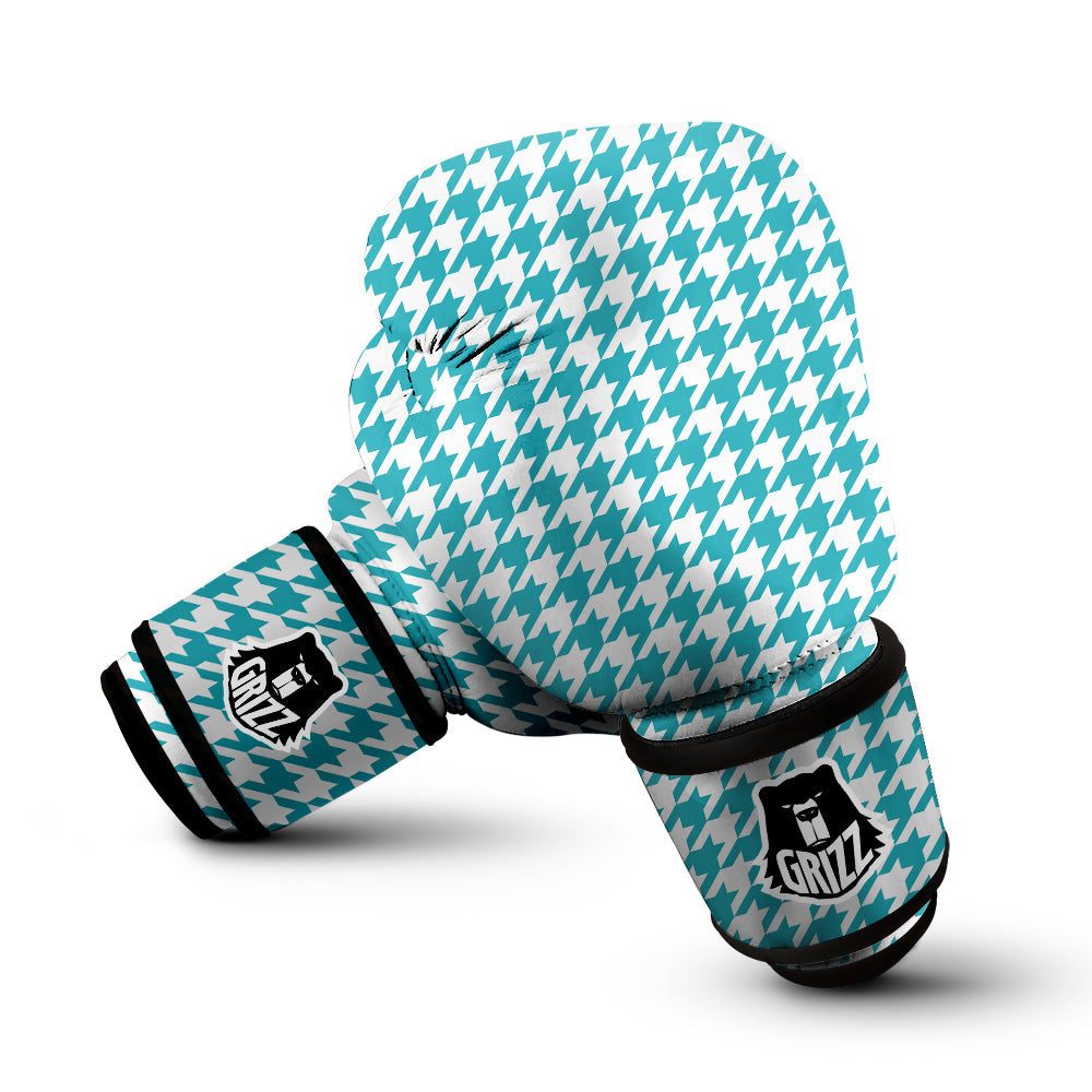 Aqua Houndstooth Print Boxing Gloves-grizzshop