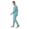 Aqua Houndstooth Print Men's Pajamas-grizzshop