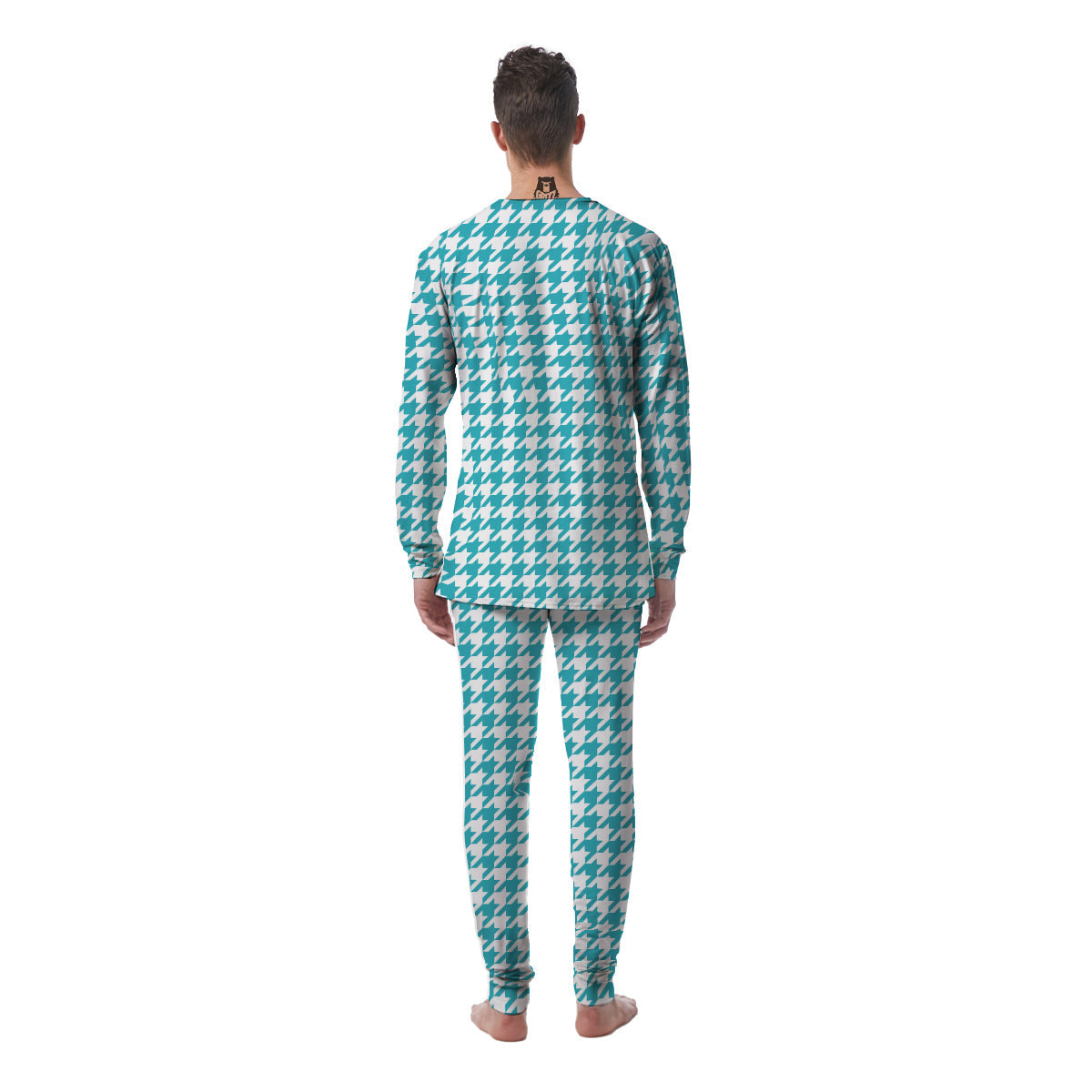 Aqua Houndstooth Print Men's Pajamas-grizzshop