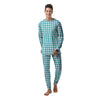 Aqua Houndstooth Print Men's Pajamas-grizzshop