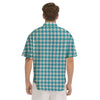 Aqua Houndstooth Print Men's Short Sleeve Shirts-grizzshop