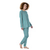 Aqua Houndstooth Print Women's Pajamas-grizzshop