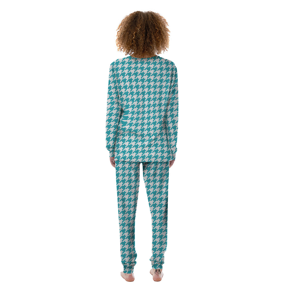 Aqua Houndstooth Print Women's Pajamas-grizzshop