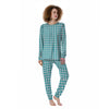 Aqua Houndstooth Print Women's Pajamas-grizzshop